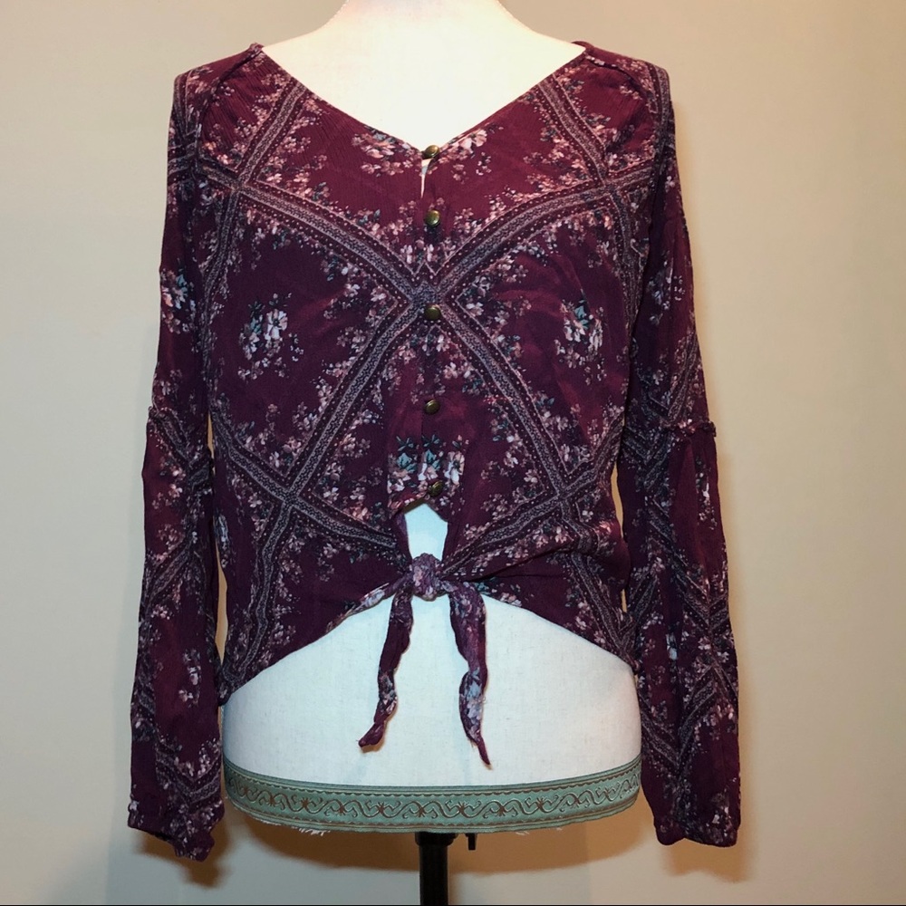 Boho Floral Front Tie Blouse